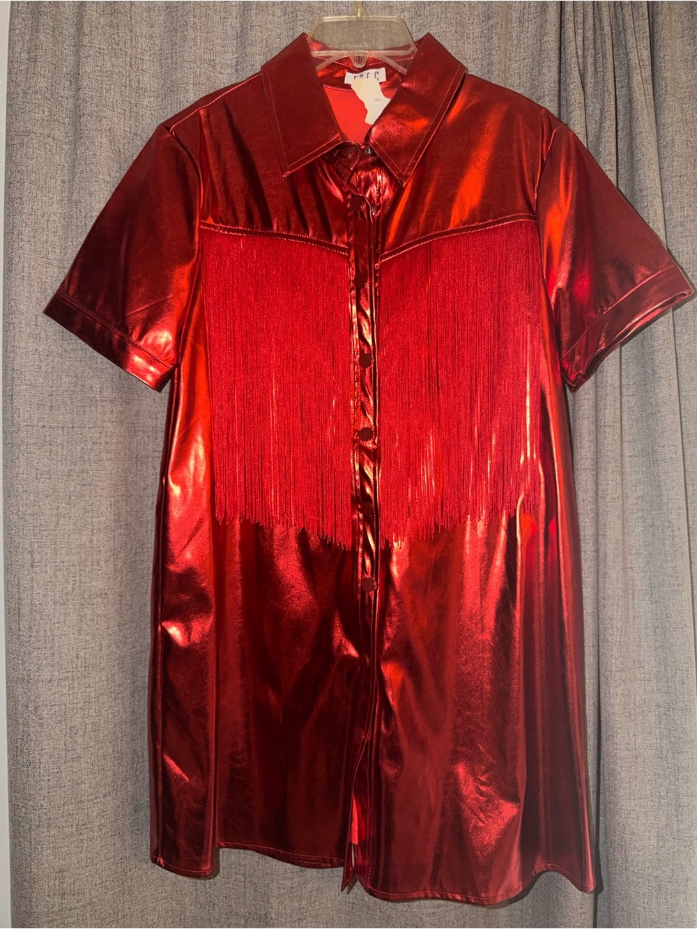 Metallic Red Fringe Short Dress